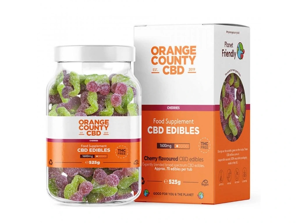 Orange County CBD Gummies cseresznye, 70 db, 1600 mg CBD, 525 g